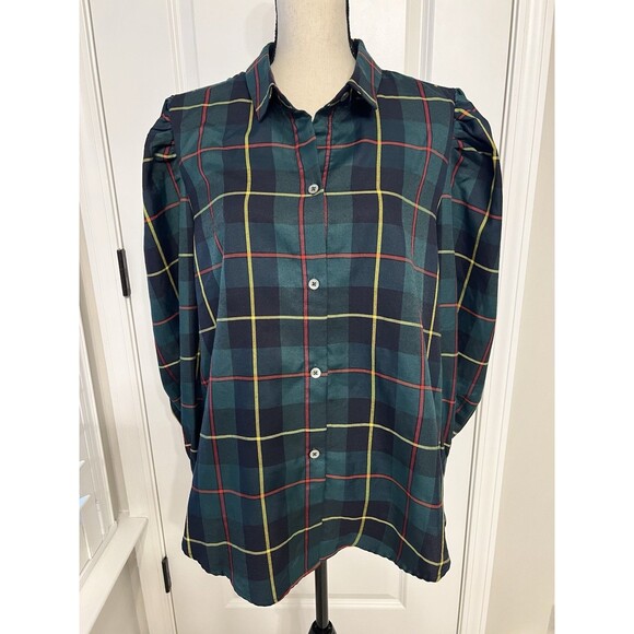 Gretchen Scott Comfy Cozy Shirt Green Plaidly Cooper Size XXL Goddess EUC - Picture 3 of 10